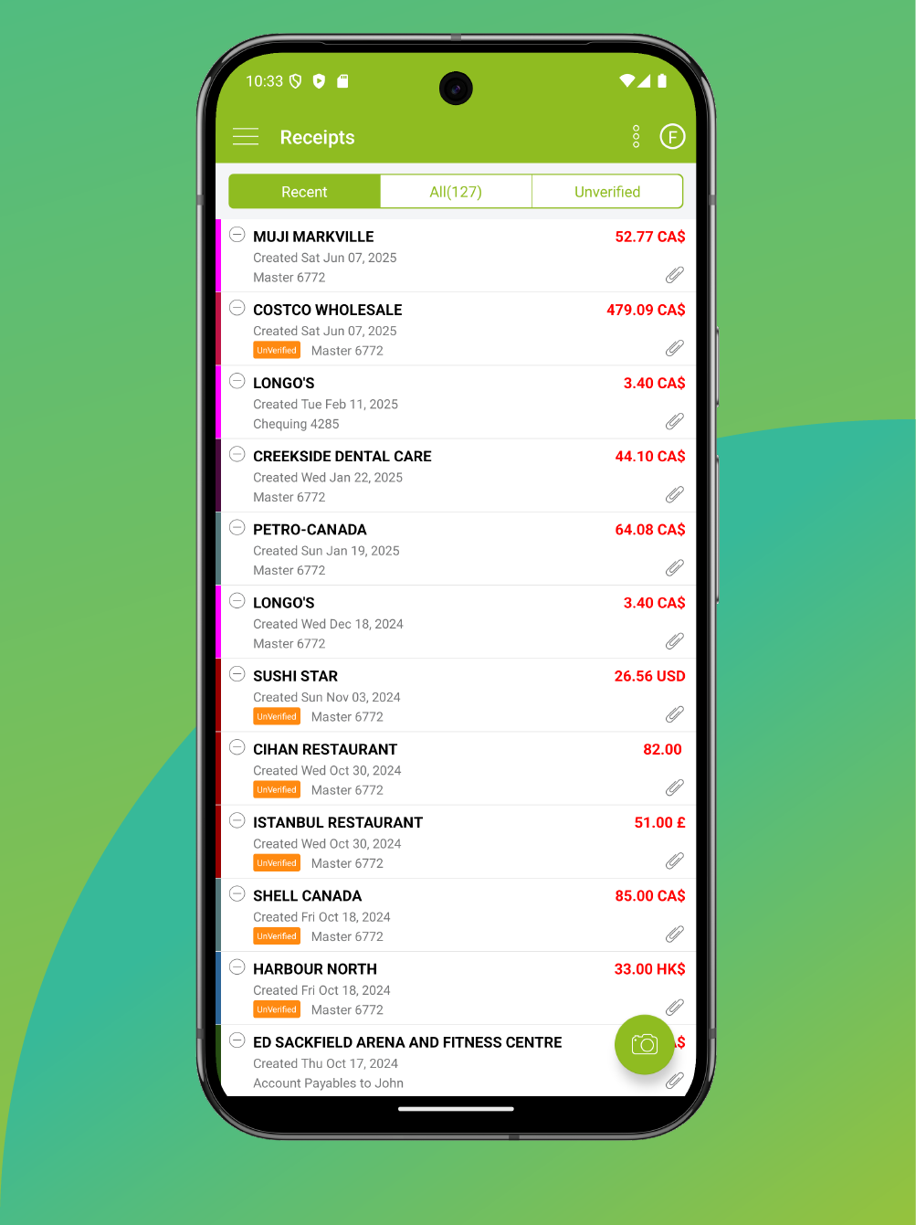 After scanning the receipts, users can view all the scanned receipts in the dashboard and make edits if necessary. 